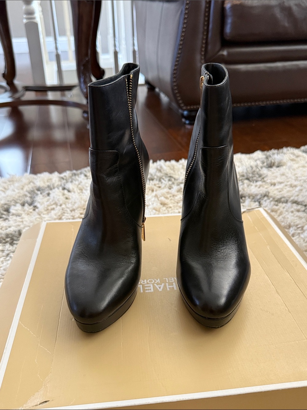 Michael Kors Black Leather Zip Ankle Booties